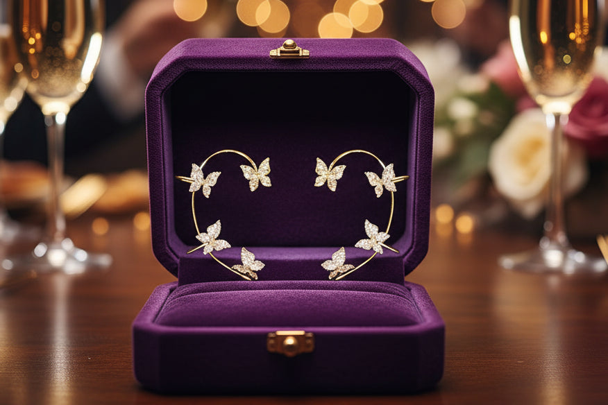 Butterfly Ear Clip & Ear Hook Earrings — Women’s Fashion Jewelry Gold pair F09