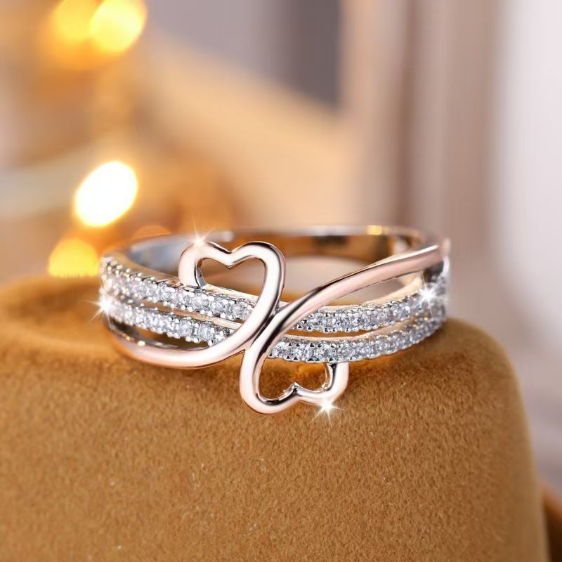 Two-tone Heart Ring — Zircon Inlay Minimalist Design for Women F09