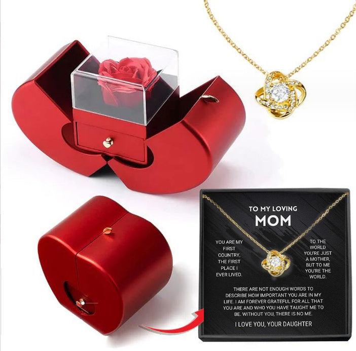 Eternal Rose Apple Jewelry Box — Necklace Gift Set for Women Necklace Gold Card Apple Box English F09