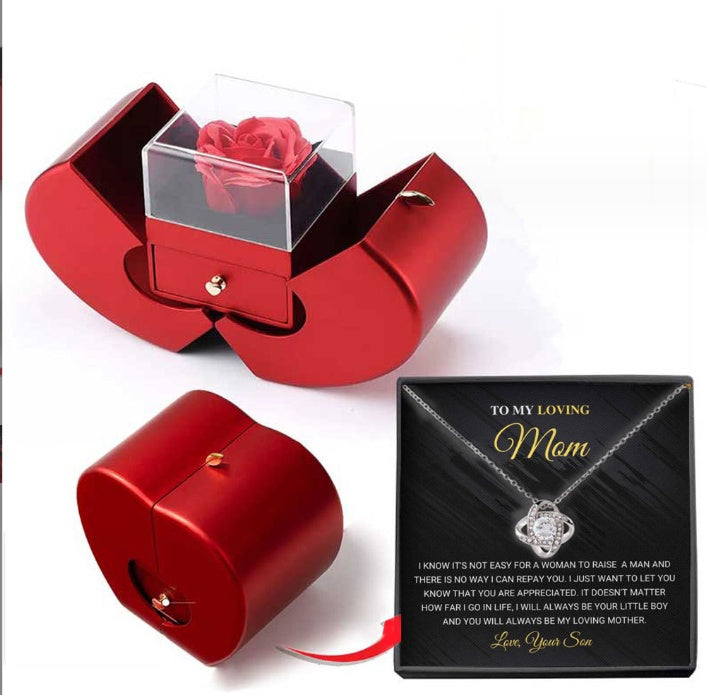 Eternal Rose Apple Jewelry Box — Necklace Gift Set for Women Necklace Silver Card Apple Box English F09