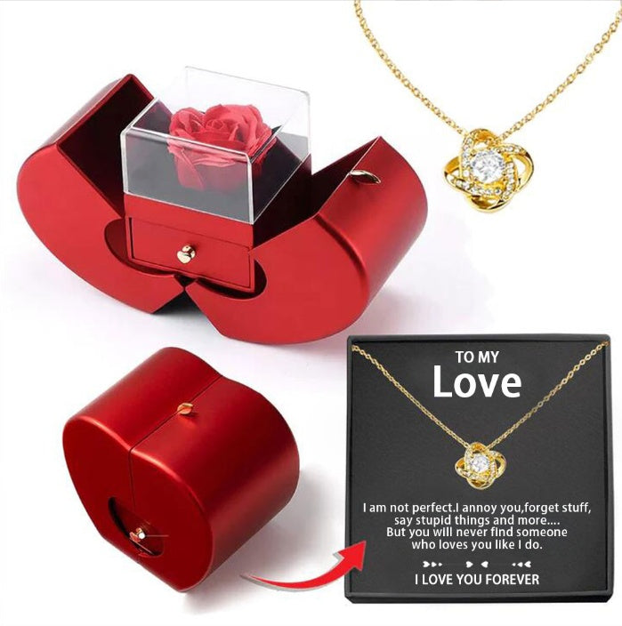 Eternal Rose Apple Jewelry Box — Necklace Gift Set for Women LOVER necklace gold card box English F09