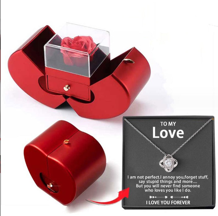 Eternal Rose Apple Jewelry Box — Necklace Gift Set for Women LOVER necklace silver card box English F09